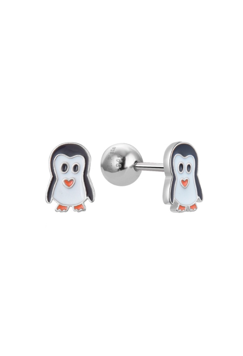 Pendientes de plata para niña forma de pingüino esmaltado 280_2300077