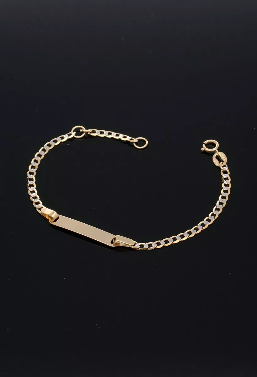 Pulsera de oro ley 18k para bebe 243_000-08639 pulsera oro bicolor 18 ktes para bebe fotografia para parrilla web toma sin recortar sobre fondo negro