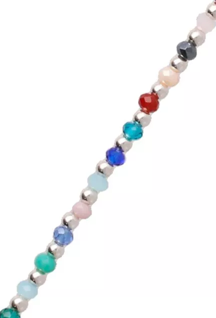 pulsera tobillera plata con cuentas multicolores foto dos