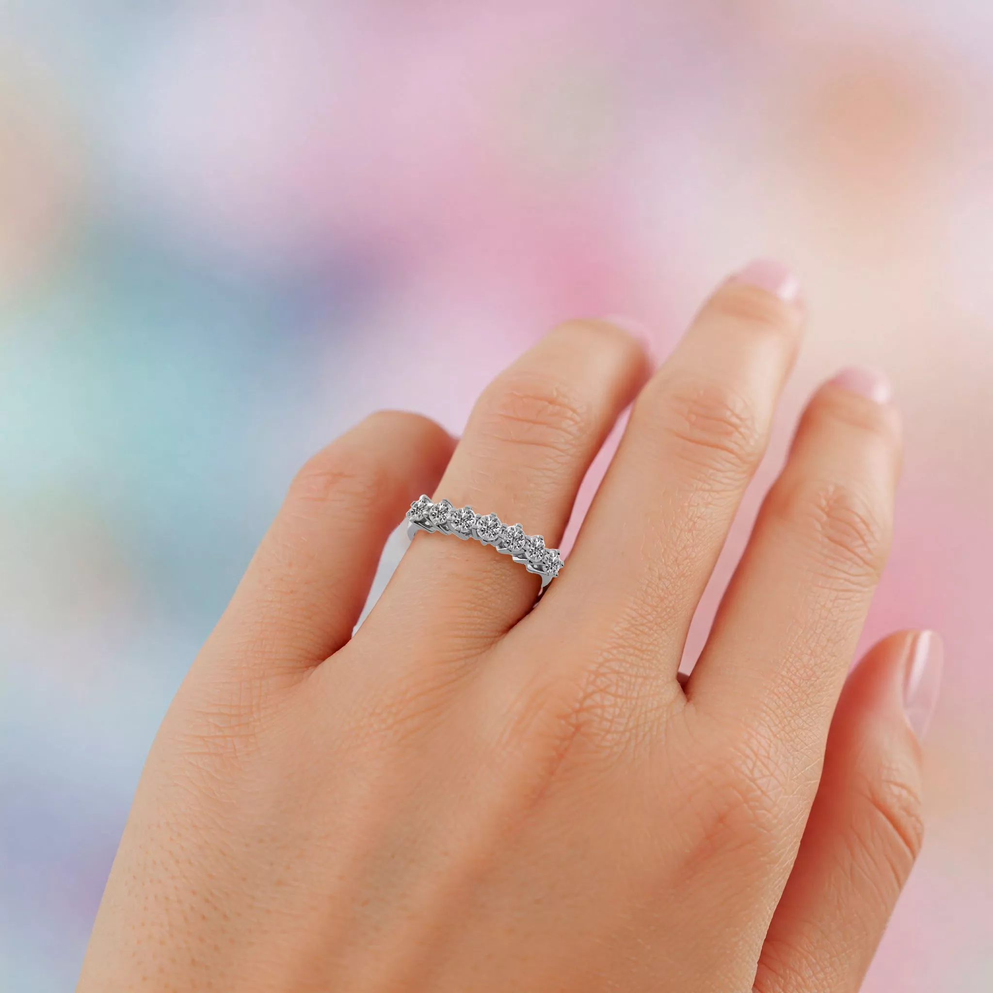 Media alianza de oro blanco con brillantes 0,875 ct Media alianza de oro blanco con brillantes 0,875 ct - Imagen 3