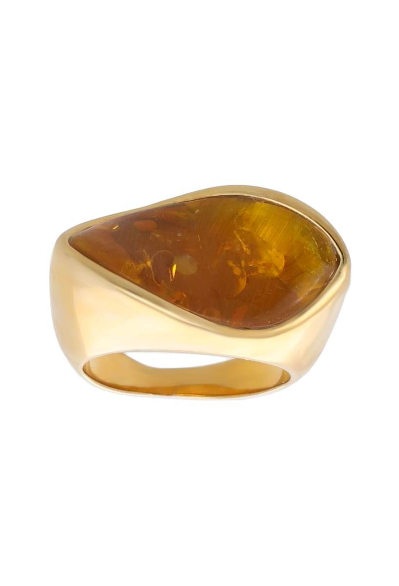anillo acero amarillo con ambar foto toma frontal