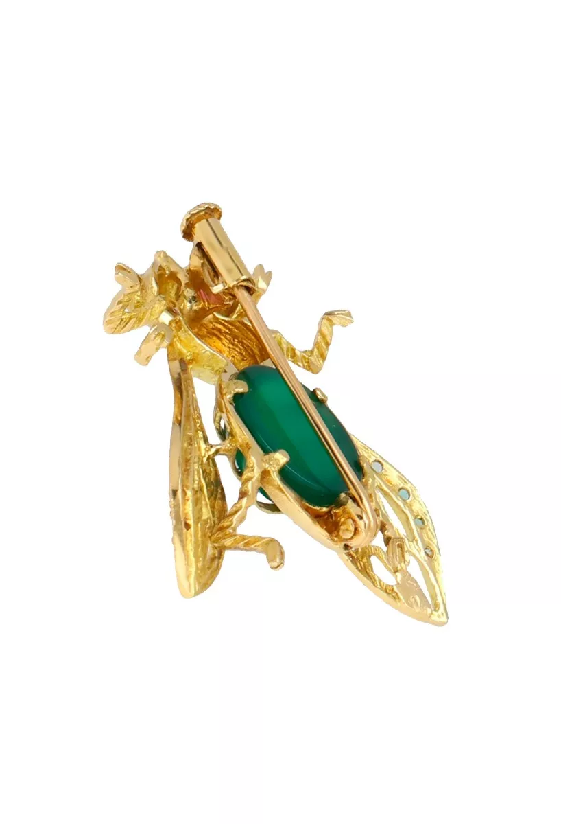 Broche de oro 18k para solapa multipiedra abeja broche de oro para solapa representando una abeja fotografia detalle pua y parte trasera para parrilla web