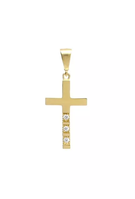 cruz oro amarillo 18 kilates con tres circonitas fotografia de frente