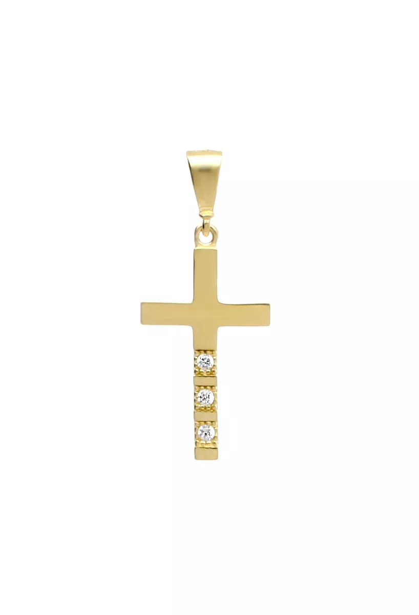 cruz oro amarillo 18 kilates con tres circonitas fotografia de frente