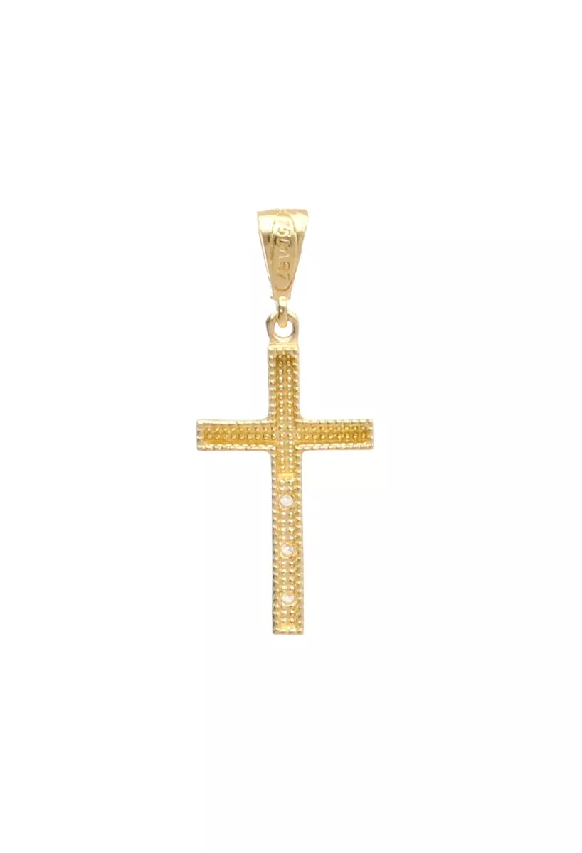 Cruz oro amarillo 18k con 3 circones 243_636-10096 cruz oro amarillo 18 kilates con tres circonitas fotografia trasera