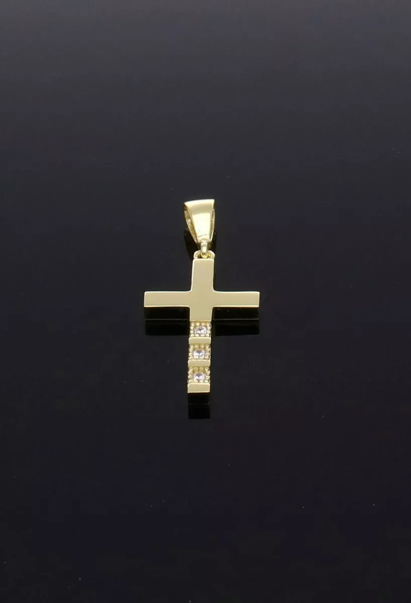 Cruz oro amarillo 18k con 3 circones 243_636-10096 cruz oro amarillo 18 kilates con tres circonitas fotografia sin recortes