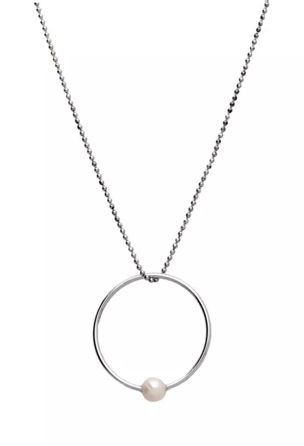 gargantilla de plata motivo circular con perla cultivada vista frontal