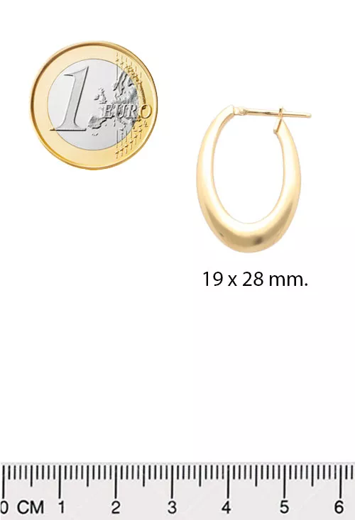 pendientes de oro criollas ovaladas vista con medidas