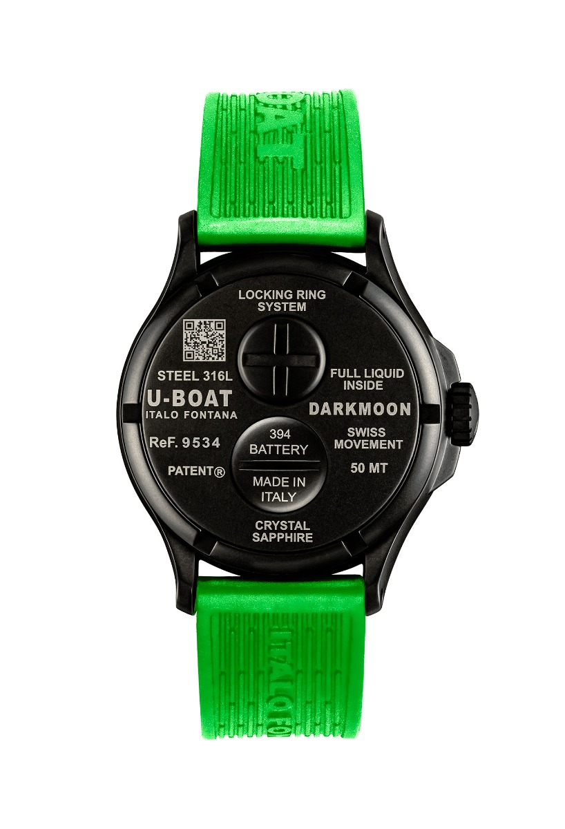 Reloj U-Boat Darkmoon BK Green caja acero correa silicona 9534 2