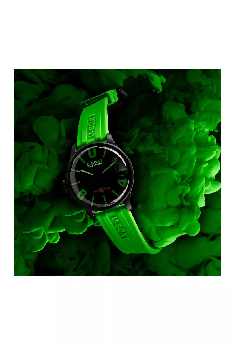 Reloj U-Boat Darkmoon BK Green caja acero correa silicona 9534 con fondo