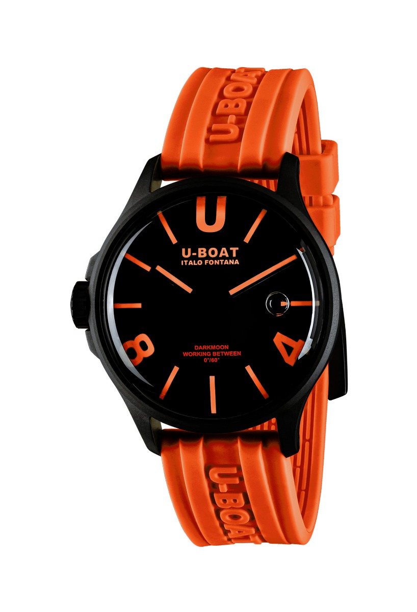 Reloj U-Boat Darkmoon BK Orange caja acero PVD correa silicona 9538
