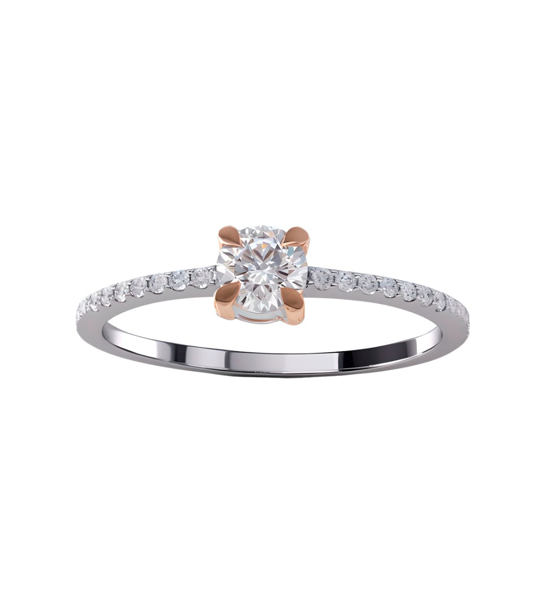 anillo de compromiso oro bicolor rosa y blanco con diamantes foto frontal