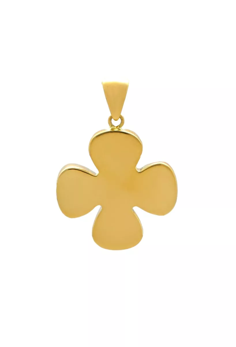 Cruz oro 18 ktes modelo trébol 038_LO-024-23AM07 cruz oro amarillo 18 ktes tipo griega modelo trebol fotografia de forma frontal
