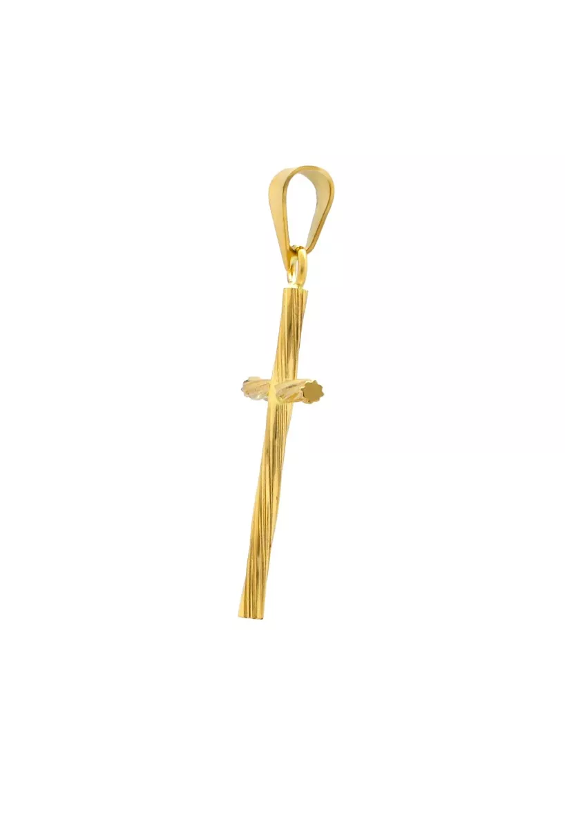 Cruz oro 18 ktes maciza mod. leña 038_LO-024-23AM03 cruz de oro 18 ktes modelo macizo con grabado tipo leña foto de lado