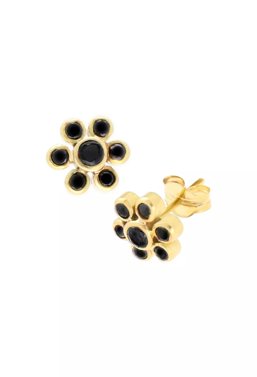 Pendientes de oro 18k orla de onix 038_LO-024-23AM02 pendientes de oro amarillo 18k con onix modelo orla foto para parrilla web toma frontal y lateral