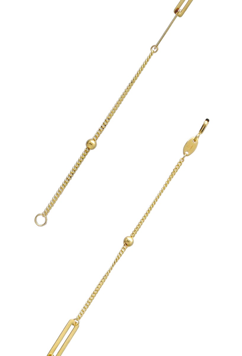 pulsera de oro amarillo 18k cadena fina centro asas rectangulares foto detalle