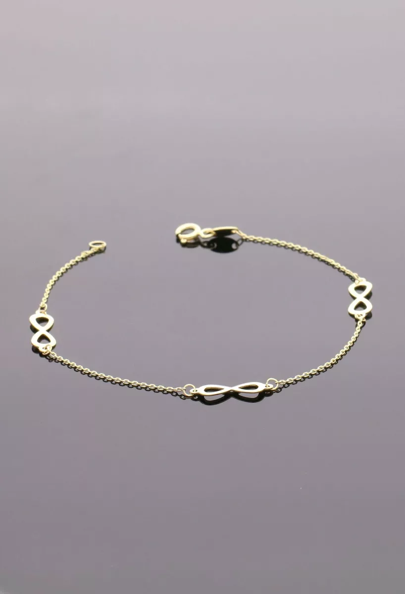 Pulsera oro 18 ktes cadena forzada con entrepiezas de infinito 243_139-02856 pulsera oro amarillo 18 ktes entrepiezas de amor infinito vista fondo negro