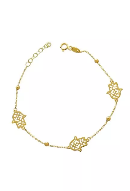 Pulsera oro 18 ktes cadena con entrepiezas Mano de Fátima, la pulsera que te embellece y que te protege, el regalo perfecto, cadena forzada con entrepiezas y cierre de seguridad foto principal