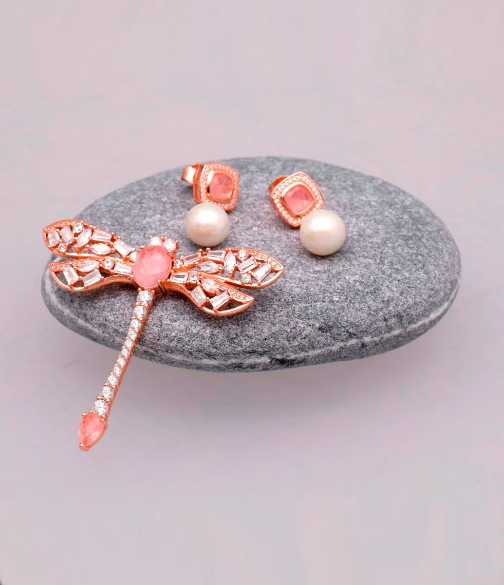 Broche de plata para solapa libelula 252_BP2639-ROJ-RS broche de plata y pendientes a juego