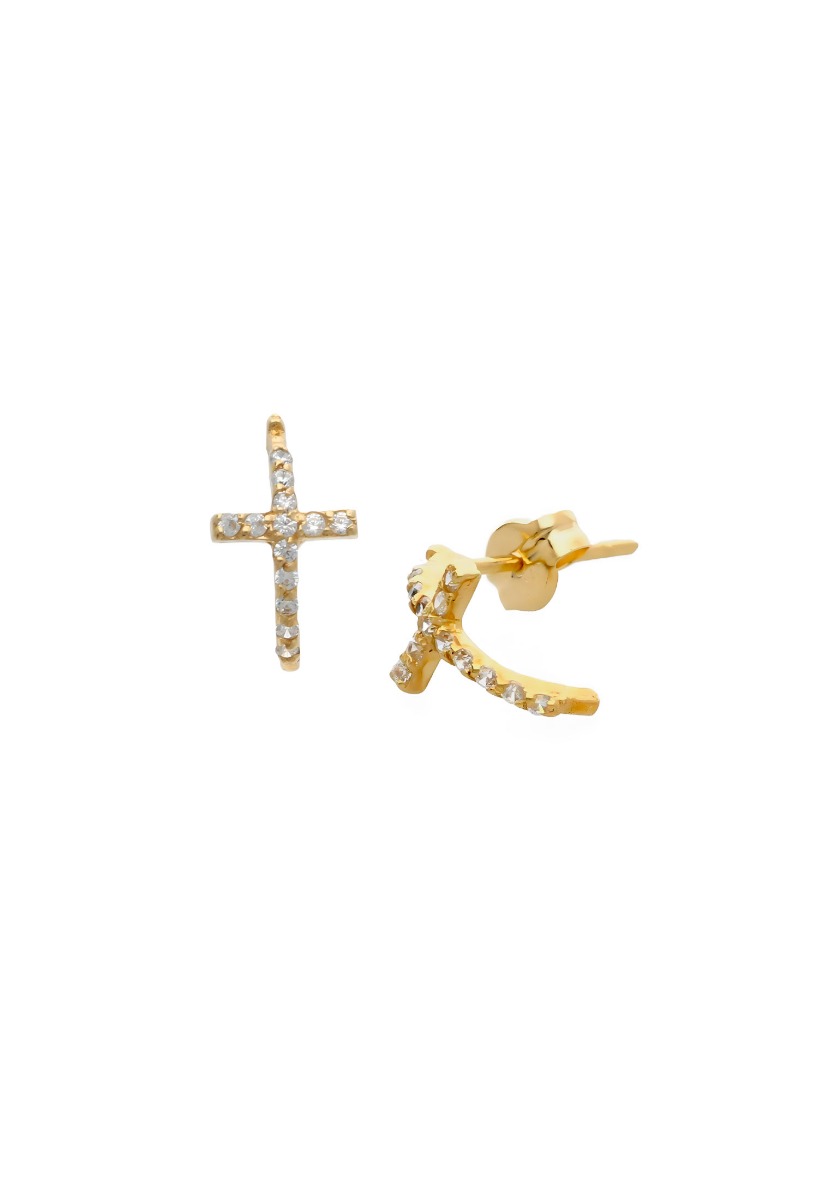 Pendientes en oro 18k cruz con circonitas 002_56456-P