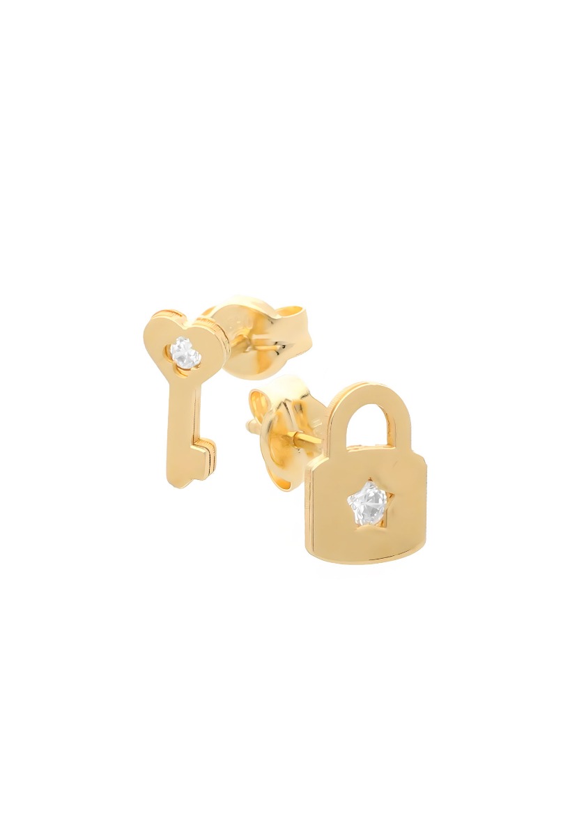 Pendientes en oro 18k llave y candado con circonitas 002_56471-P 2