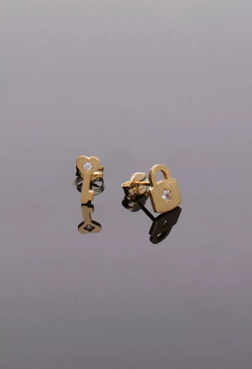 Pendientes en oro 18k llave y candado con circonitas 002_56471-P negro