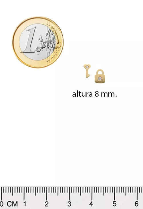 Pendientes en oro 18k llave y candado con circonitas 002_56471-P medidas