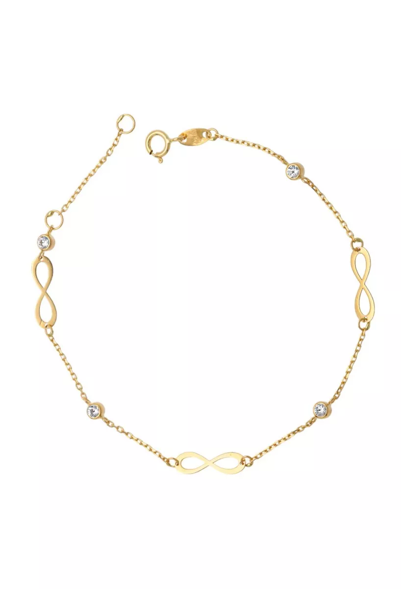 Pulsera de oro con entrepiezas infinito y cuatro chatones circonita 002_70667-PU Pulsera de oro con entrepiezas infinito y cuatro chatones circonita 002_70667-PU