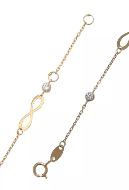 Pulsera de oro con entrepiezas infinito y cuatro chatones circonita 002_70667-PU 3