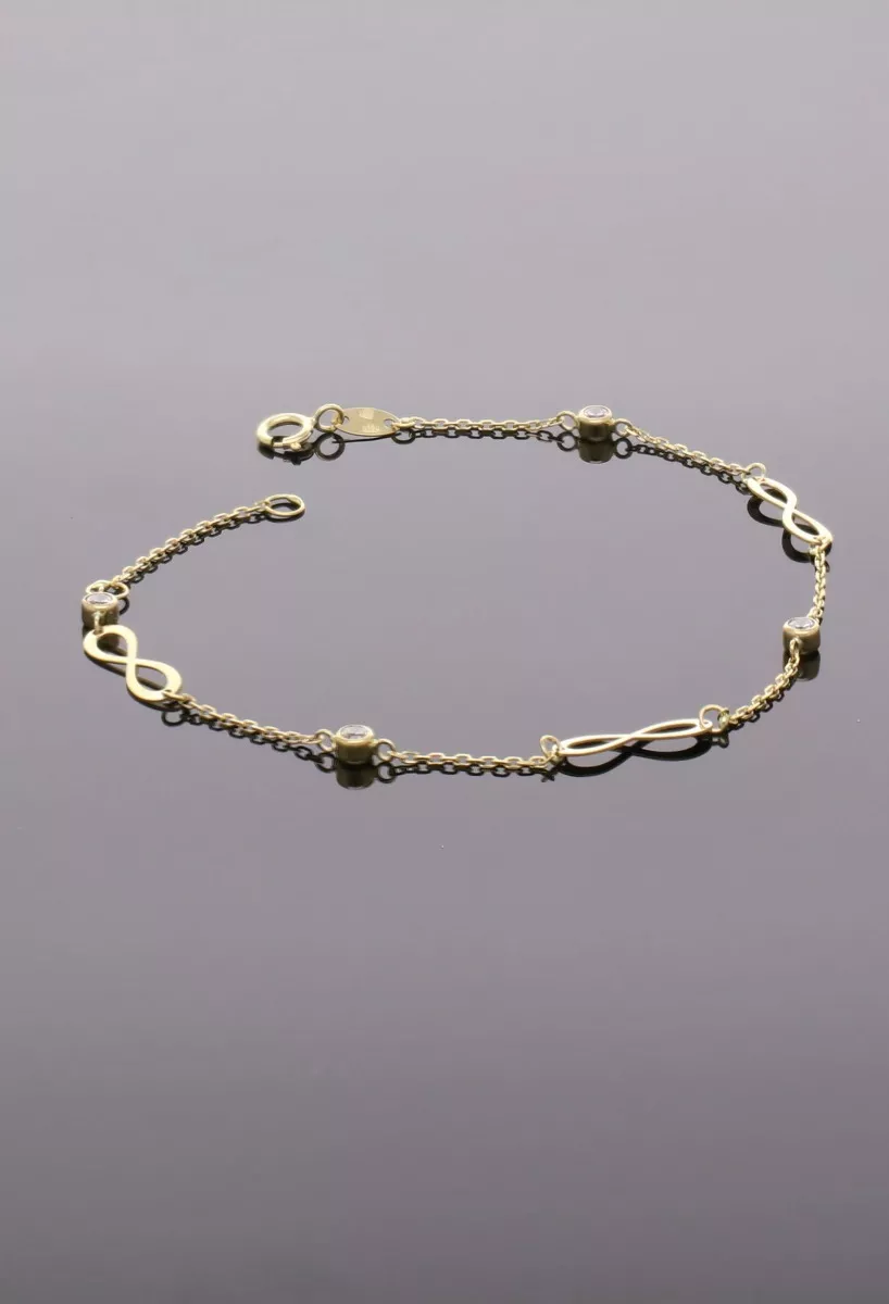 Pulsera de oro con entrepiezas infinito y cuatro chatones circonita 002_70667-PU 4