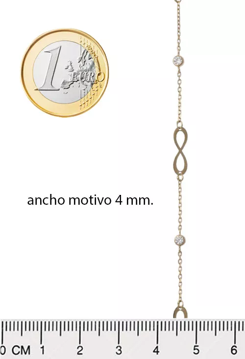 Pulsera de oro con entrepiezas infinito y cuatro chatones circonita 002_70667-PU 6