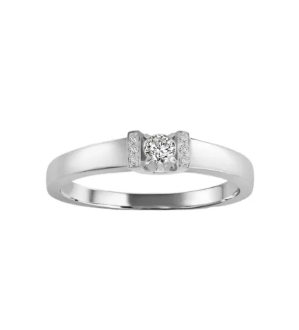 anillo de compromiso tipo solitario oro blanco 18 ktes con brillantes toma frontal