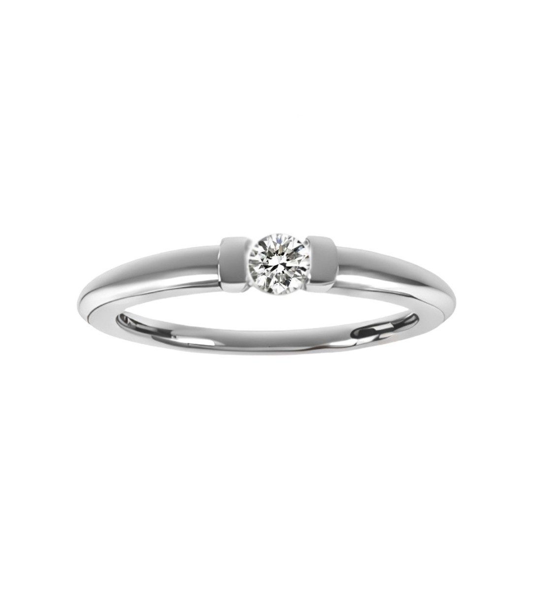 anillo de compromiso oro blanco 18 ktes con diamante talla brillante engastado a presión, fotografía frontal
