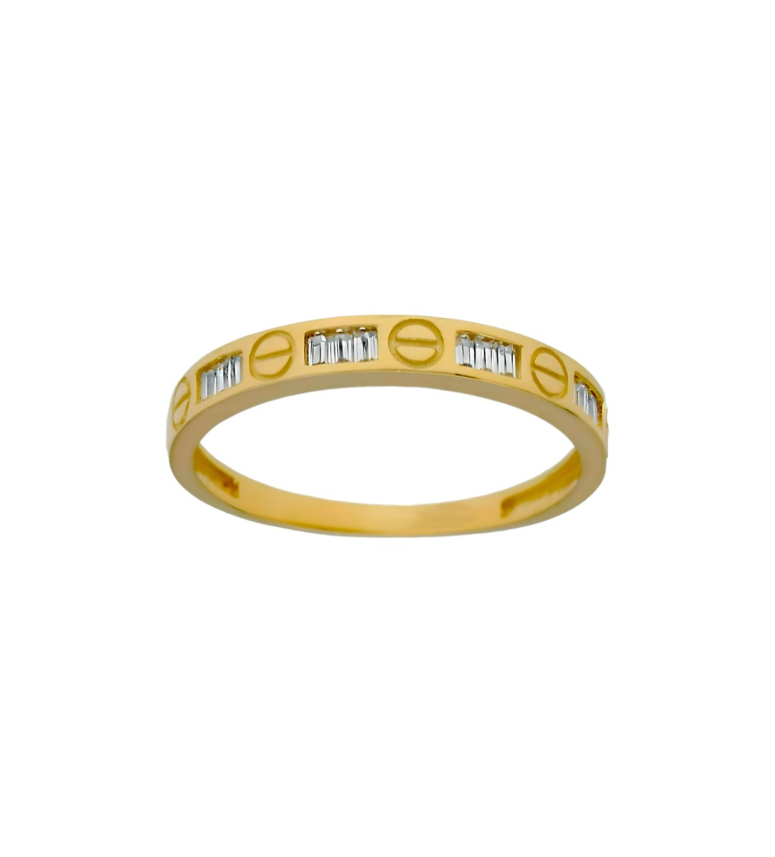 anillo de oro amarillo 18 ktes con circonitas talla baguette toma frontal