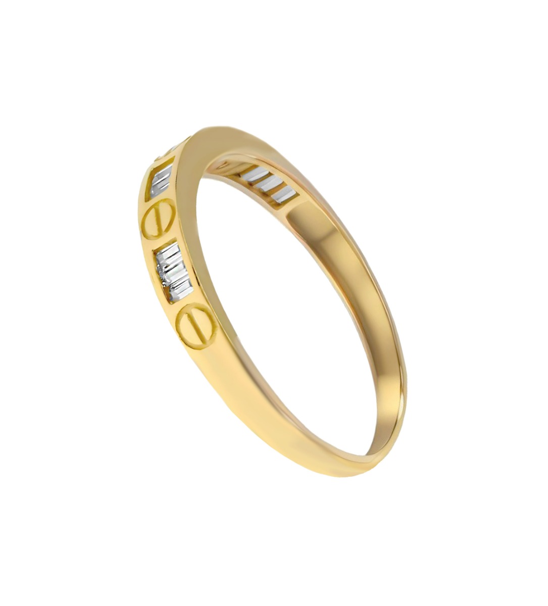 anillo de oro amarillo 18 ktes con circonitas talla baguette toma lateral