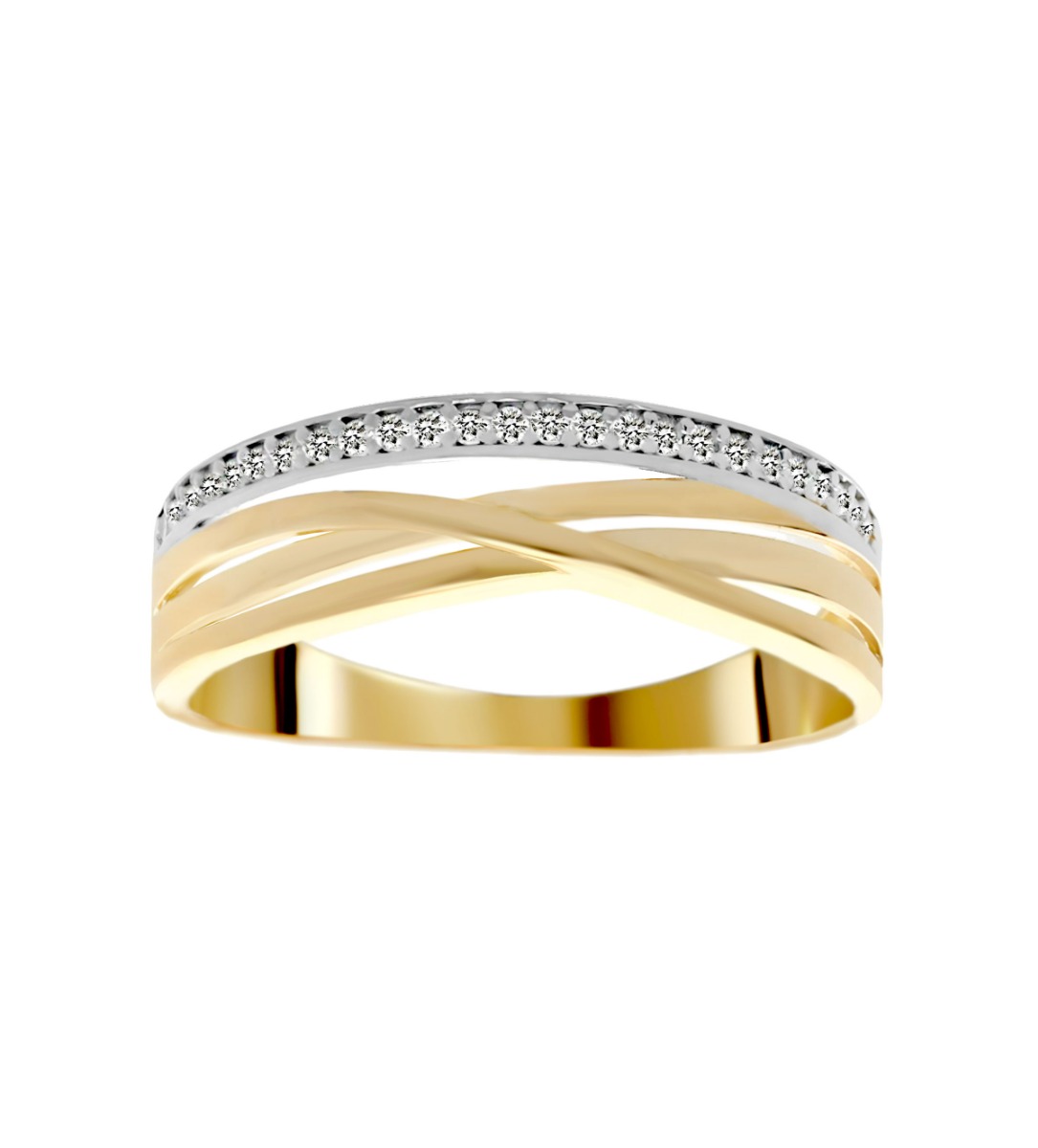 anillo oro bicolor 18 ktes con circonitas vista frontal