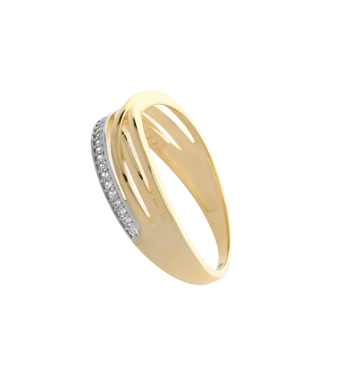 anillo oro bicolor 18 ktes con circonitas vista lateral