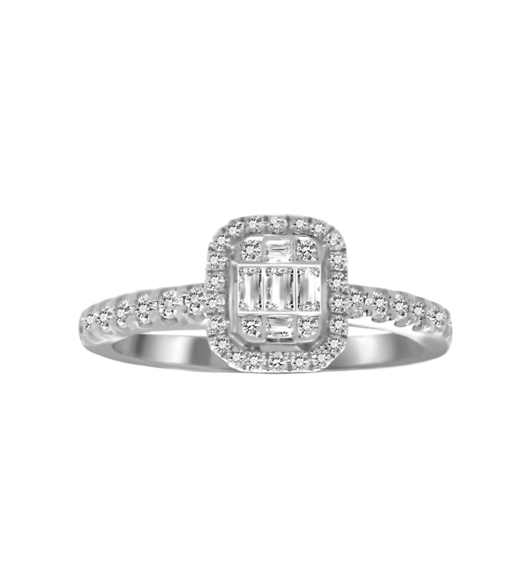 anillo de oro blanco 18k con diamante talla baguette y talla brillante vista principal