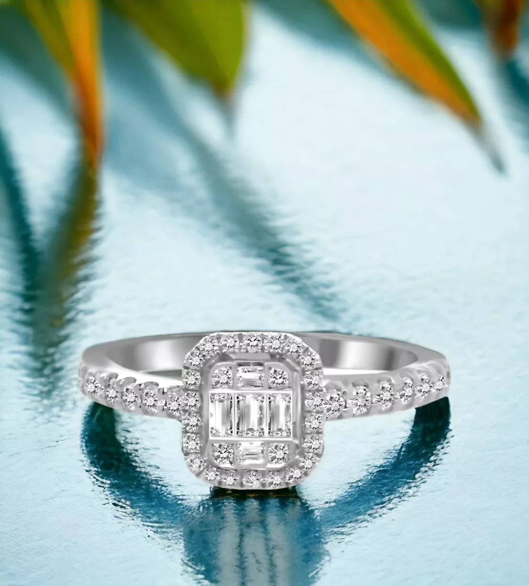 Anillo oro blanco 18k con brillantes y baguettes 243_376-00650 anillo de oro blanco 18k con diamante talla baguette y talla brillante vista redes sociales