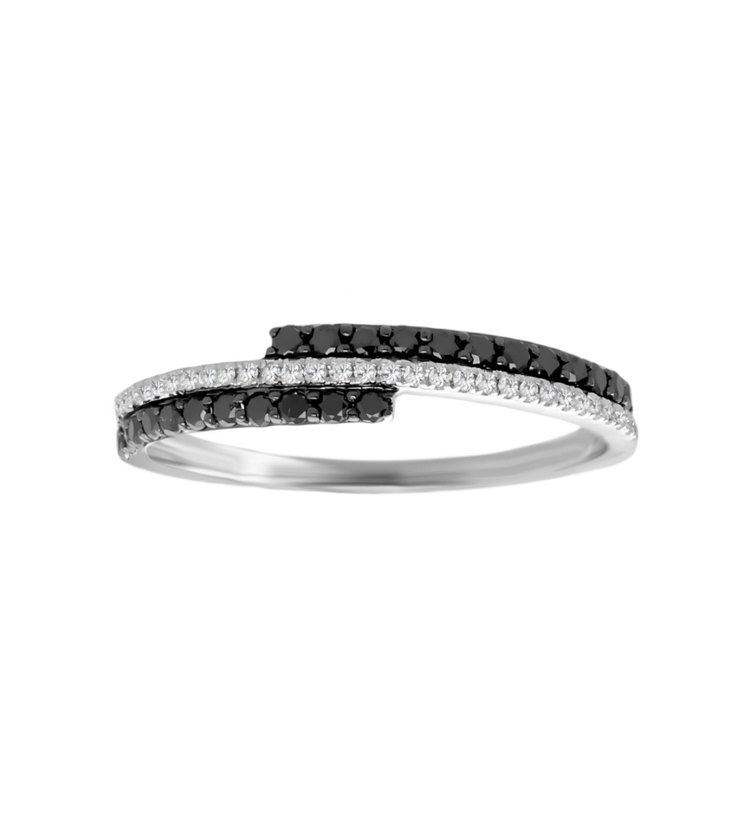 anillo oro blanco 18k con diamantes blancos y negros vista frontal
