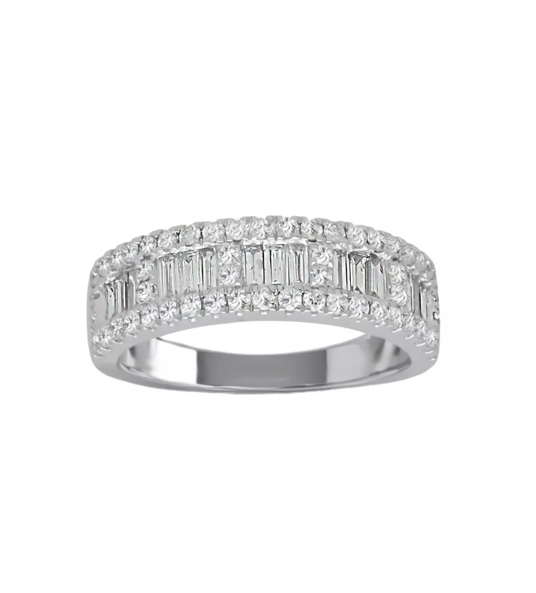 Diferencias entre diamantes sintéticos y diamantes naturales Anillo de compromiso oro blanco con diamantes talla baguette y talla brillante 243_302-00760