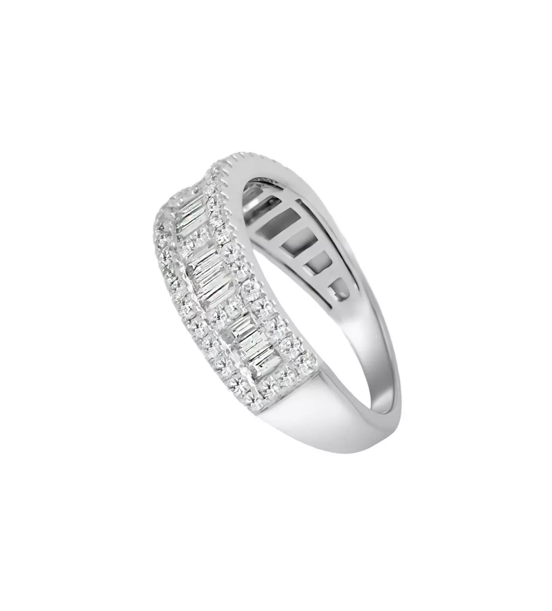 Anillo de compromiso oro blanco con diamantes talla baguette y talla brillante 243_302-00760 anillo de compromiso o regalo de aniversario, diseño lujoso e impresionante foto lateral