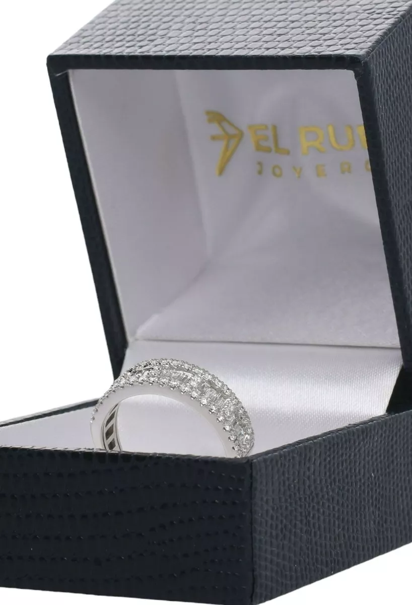 Anillo de compromiso oro blanco con diamantes talla baguette y talla brillante 243_302-00760 anillo de compromiso o regalo de aniversario, diseño lujoso e impresionante foto en estuche de joyeria