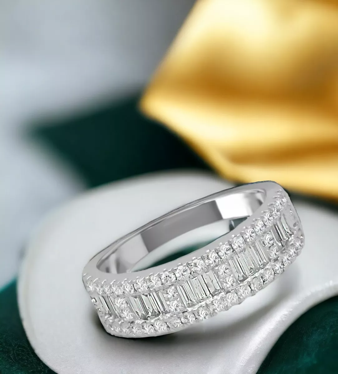 Anillo de compromiso oro blanco con diamantes talla baguette y talla brillante 243_302-00760 anillo de compromiso o regalo de aniversario, diseño lujoso e impresionante foto redes sociales