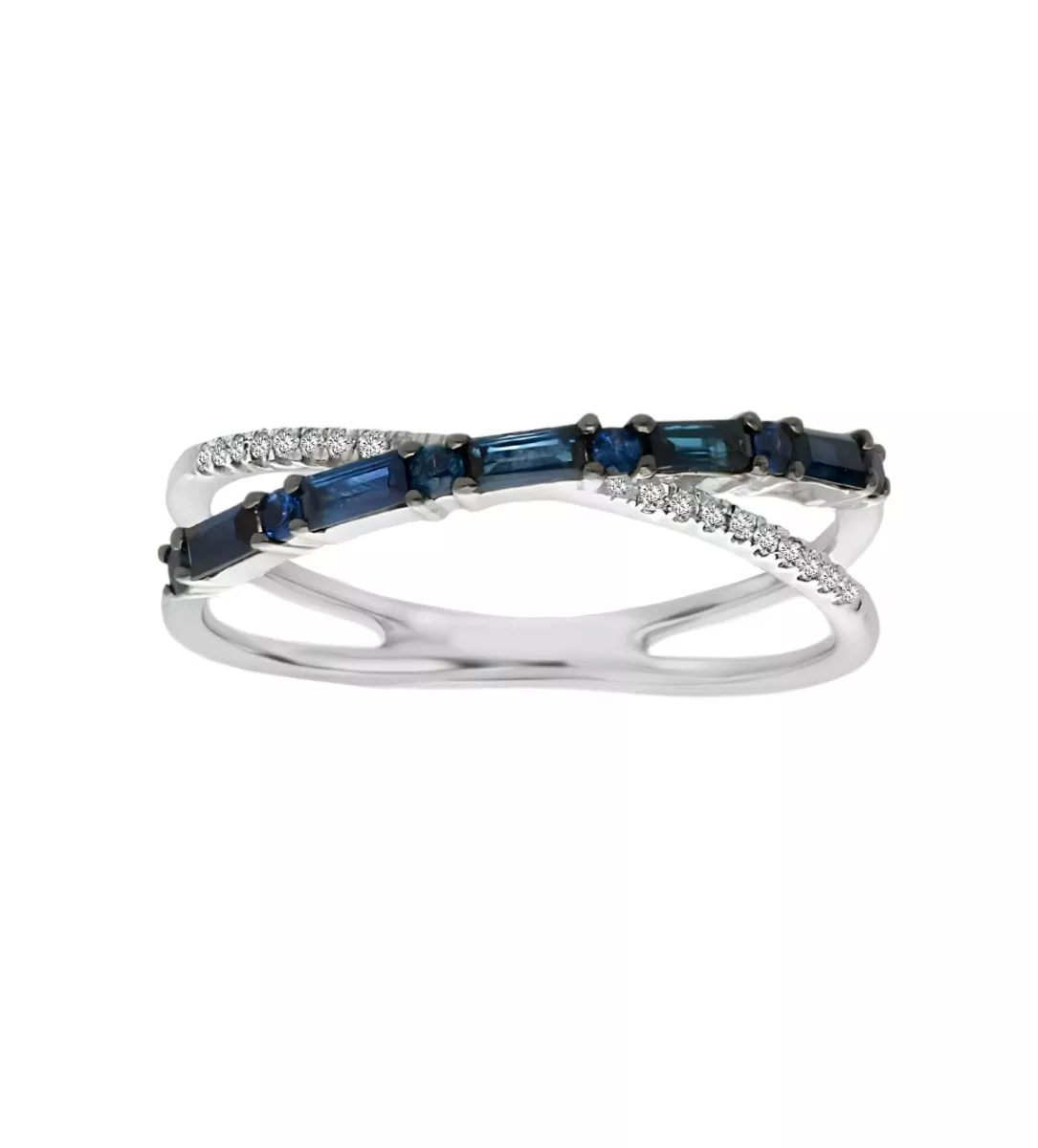 Anillo de oro blanco 18k con zafiros y diamantes 243_392-00903 anillo de oro blanco 18 kilates con zafiros y diamantes talla brillante fotografia frontal