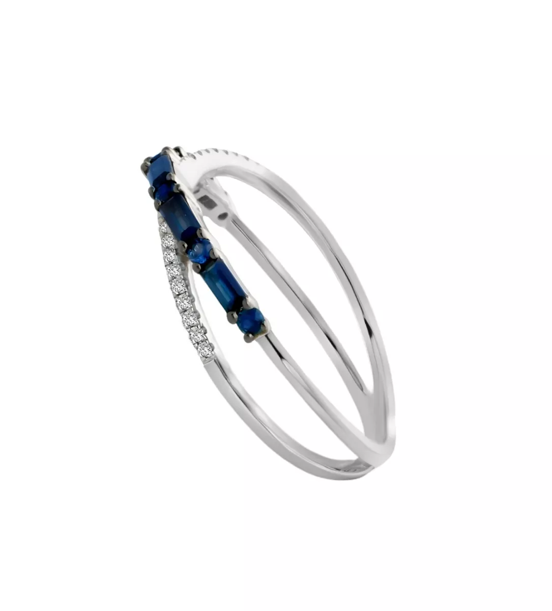 Anillo de oro blanco 18k con zafiros y diamantes 243_392-00903 anillo de oro blanco 18 kilates con zafiros y diamantes talla brillante fotografia lateral