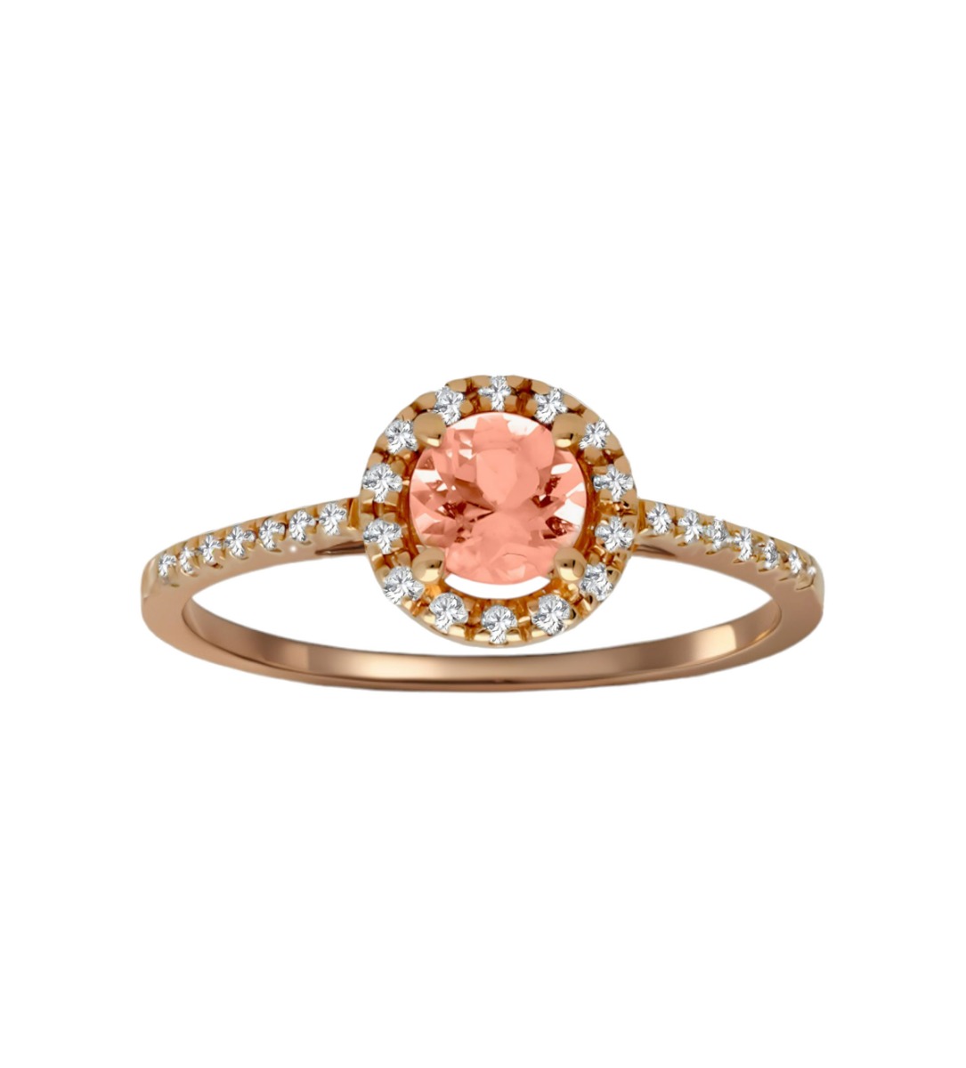 anillo de oro rosa 18k con morganita y diamantes toma frontal
