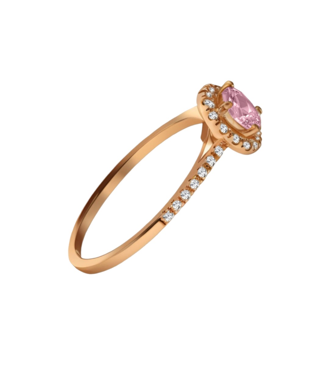 anillo de oro rosa 18k con morganita y diamantes toma lateral
