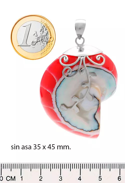 Colgante plata y resina tipo dije caracola tonos rojos y nácar 297_826126-1 medidas