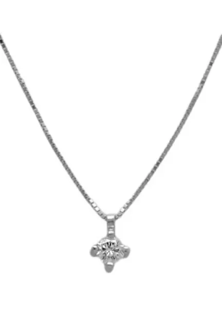 gargantilla oro blanco 18 ktes con diamante talla brillante engastado en garra de 4 patas vista frontal detalle